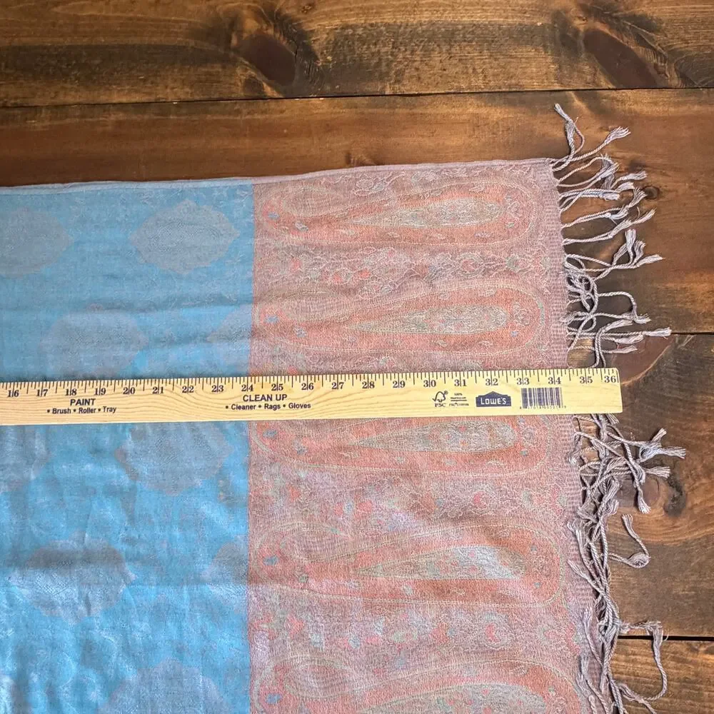 Pashmina Blue Orange Fringe Paisley Lightweight Long Scarf Shawl Floral Soft